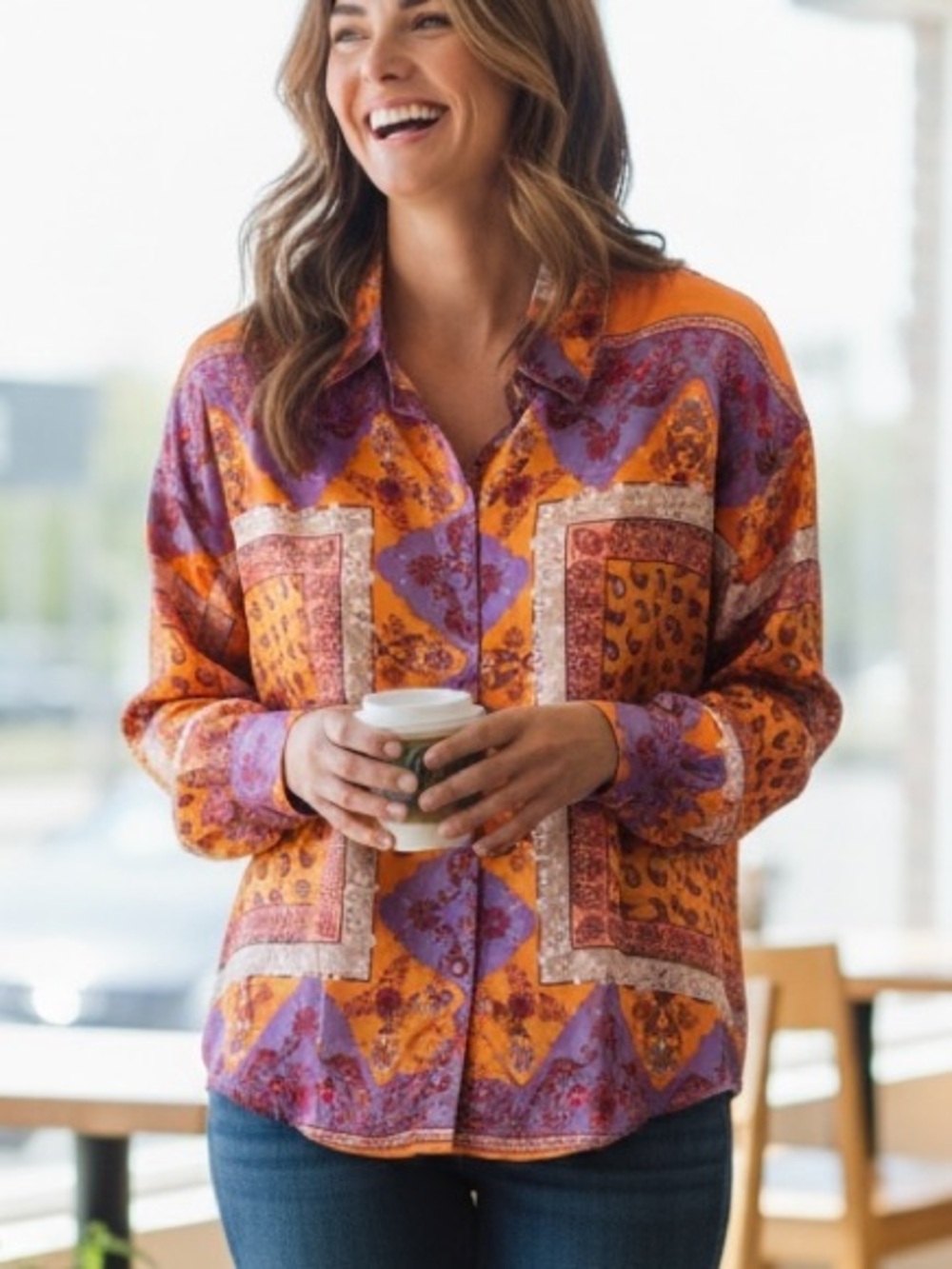 Fate Orange & Purple Printed Wide-Leg Jumpsuit Set